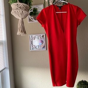 Red straight dress.